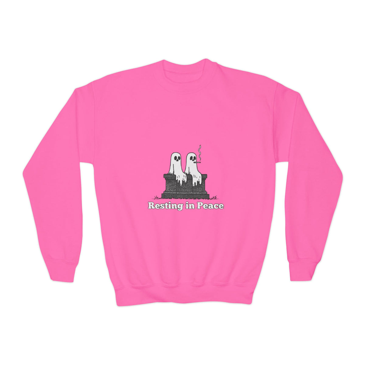 Youth Crewneck Sweatshirt — Cute Ghost Duo "Disturbing the Peace" Graphic