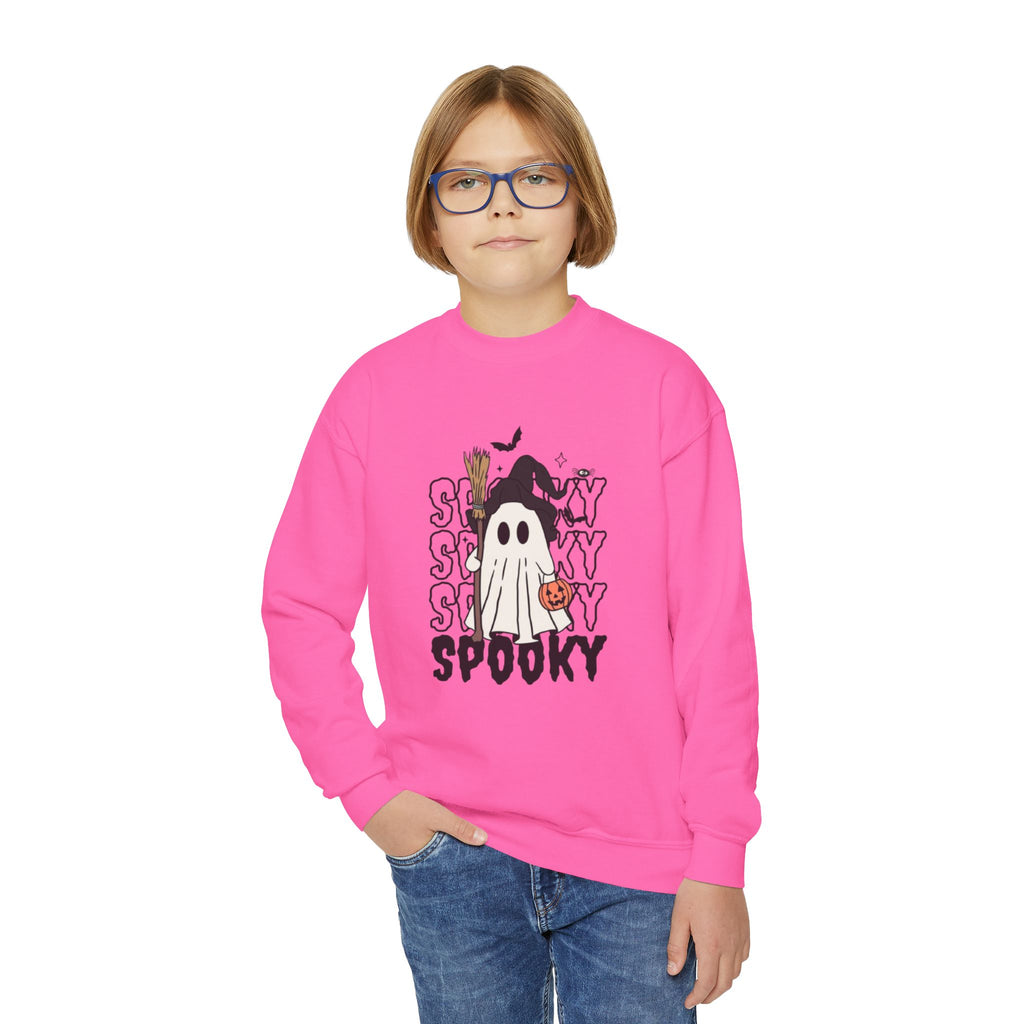 Youth Spooky Ghost Crewneck Sweatshirt — Halloween Kids Pullover