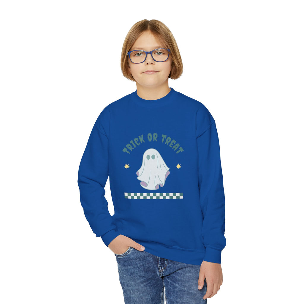 Youth Halloween Sweatshirt - 'Trick or Treat' Cute Ghost Crewneck