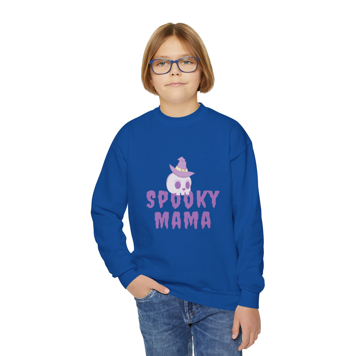 Youth Sweatshirt — "Spooky Mama" Ghost Halloween Crewneck