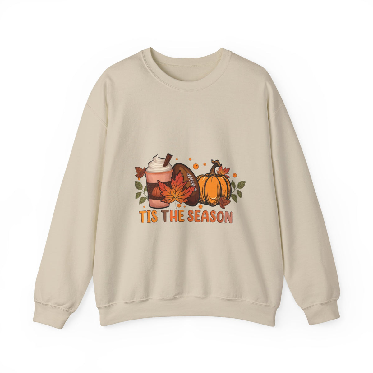 Fall Crewneck Sweatshirt - "Tis The Season" Pumpkin & Latte Autumn Design