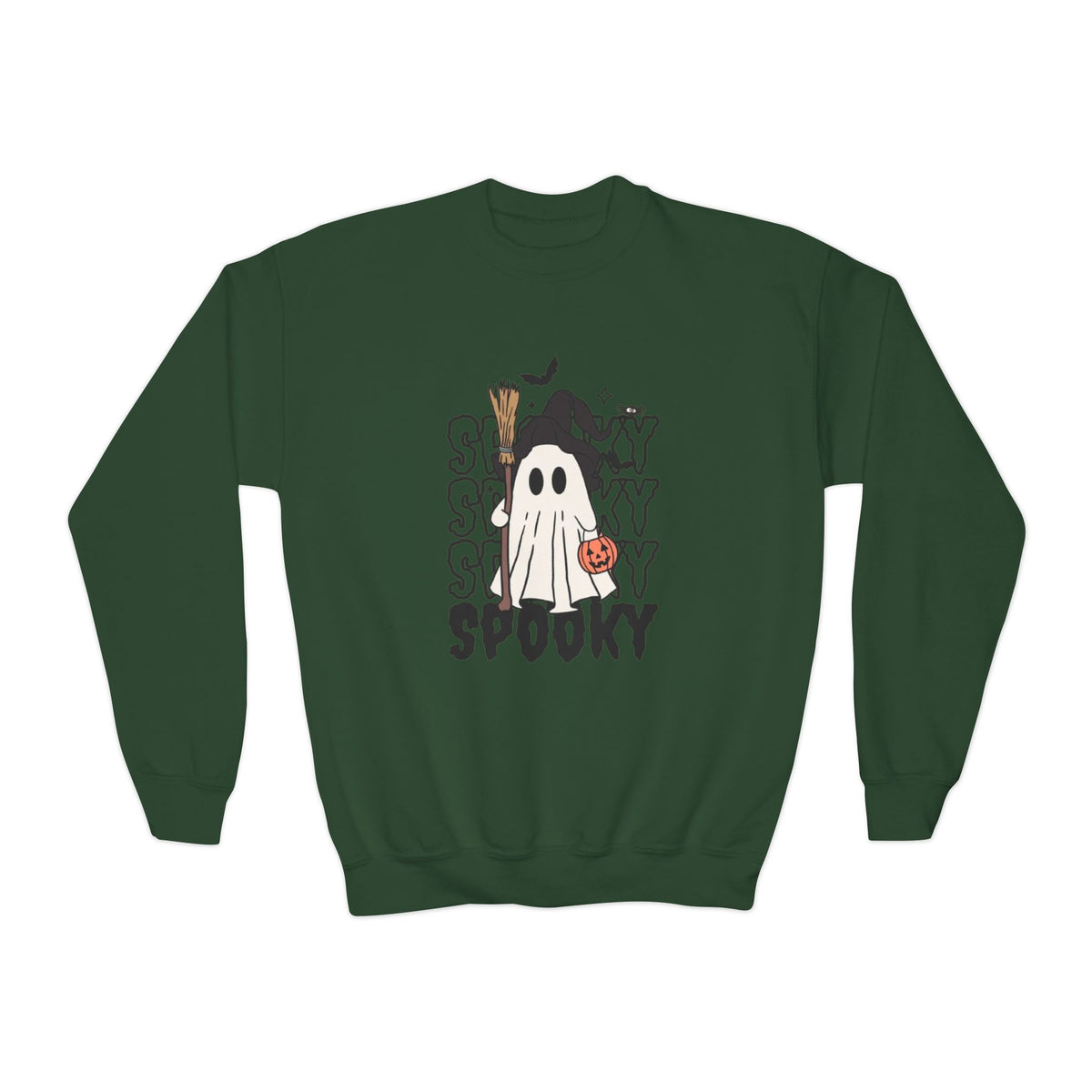 Youth Spooky Ghost Crewneck Sweatshirt — Halloween Kids Pullover
