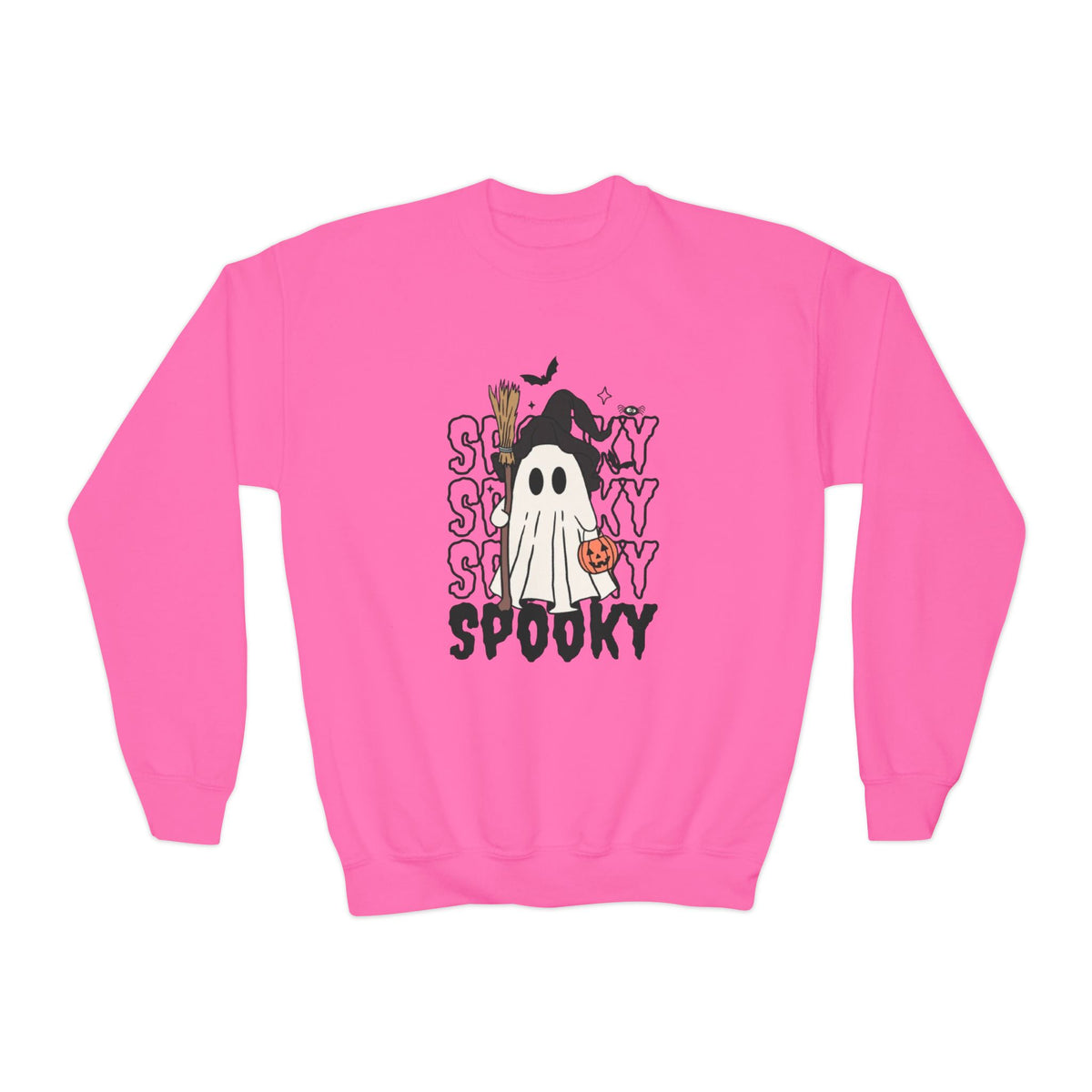 Youth Spooky Ghost Crewneck Sweatshirt — Halloween Kids Pullover