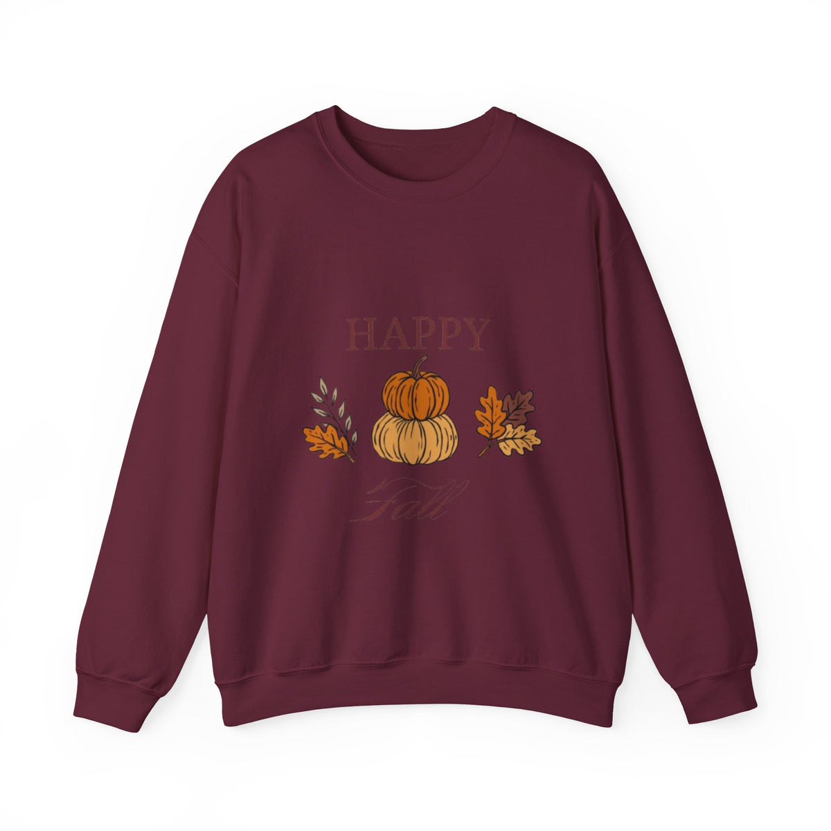 Happy Fall Crewneck Sweatshirt — Cozy Pumpkin & Autumn Leaves Pullover