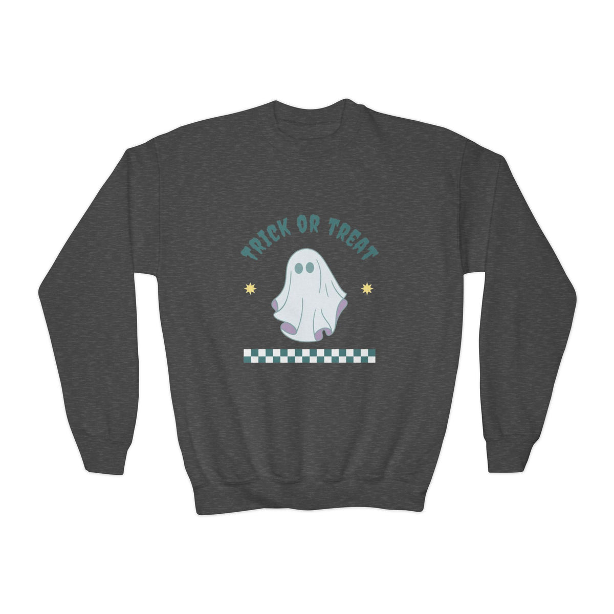 Youth Halloween Sweatshirt - 'Trick or Treat' Cute Ghost Crewneck