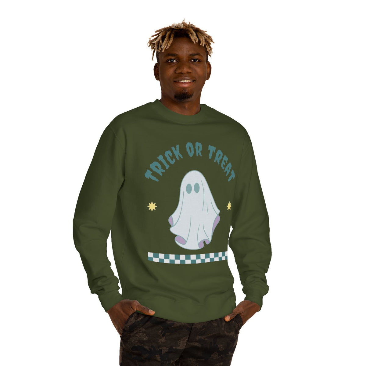 Halloween Ghost Sweatshirt — "Happy Halloween" Trick or Treat Crewneck