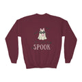 Youth Sweatshirt — "Too Cute to Spook" Halloween Ghost Crewneck