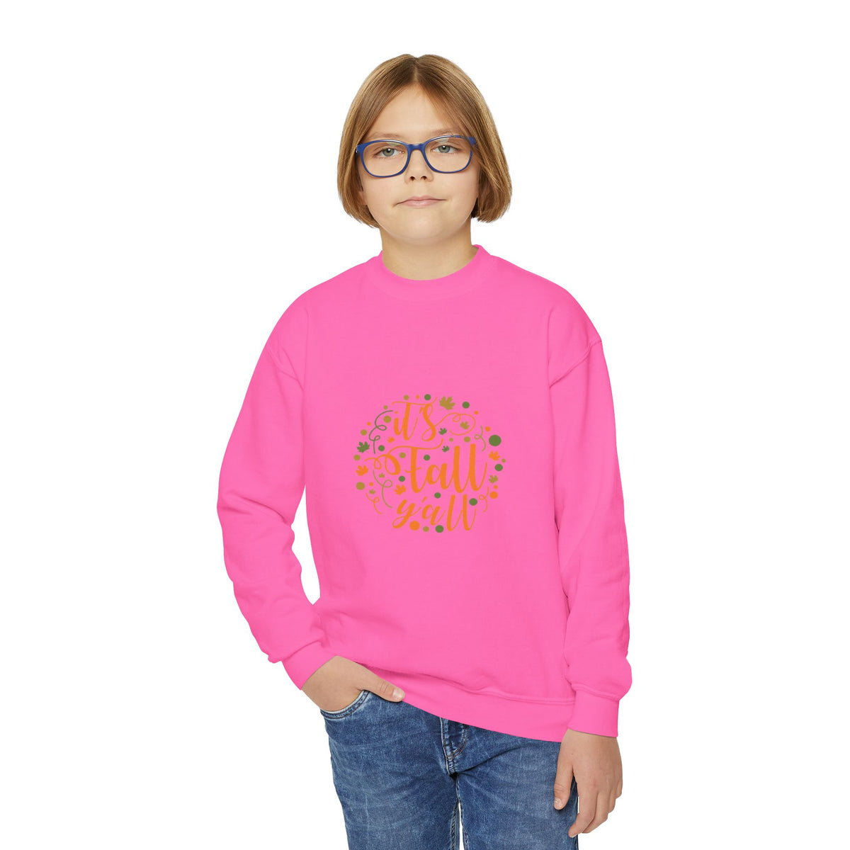 Youth Crewneck Sweatshirt — "It's Fall Y'all" Autumn Kids Pullover