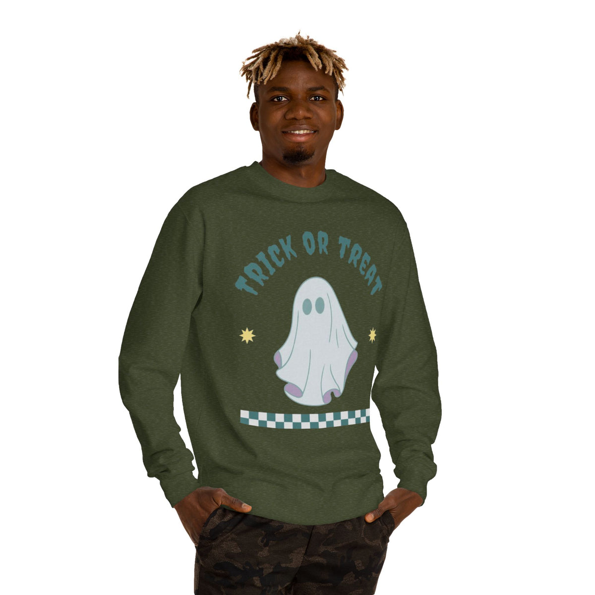 Halloween Ghost Sweatshirt — "Happy Halloween" Trick or Treat Crewneck