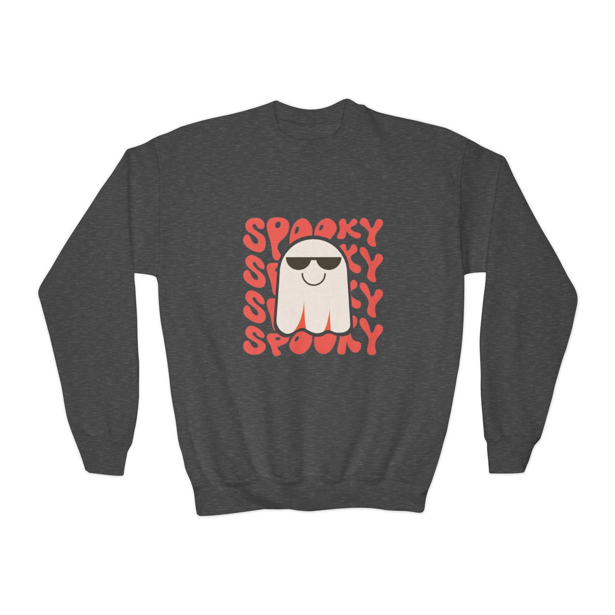 Youth Crewneck Sweatshirt — 'Spooky' Cool Ghost Kids Halloween Sweatshirt