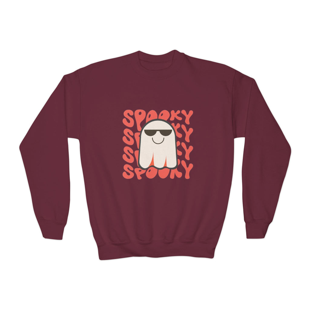 Youth Crewneck Sweatshirt — 'Spooky' Cool Ghost Kids Halloween Sweatshirt