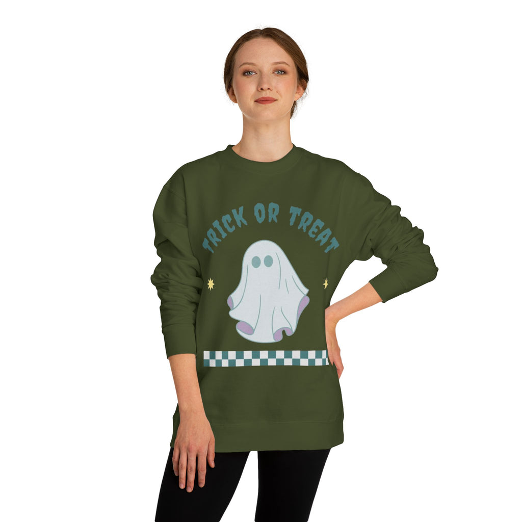 Halloween Ghost Sweatshirt — "Happy Halloween" Trick or Treat Crewneck