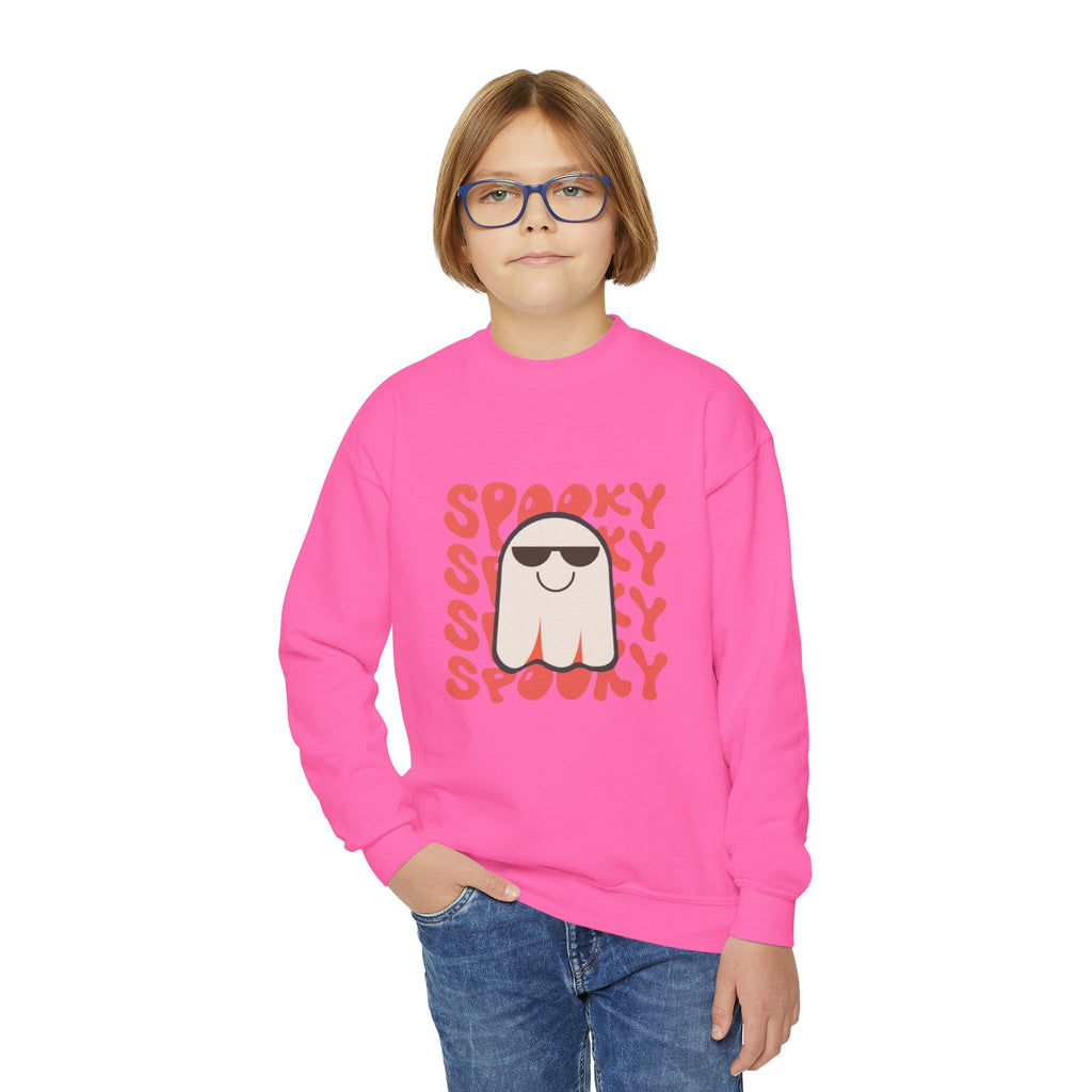 Youth Crewneck Sweatshirt — 'Spooky' Cool Ghost Kids Halloween Sweatshirt