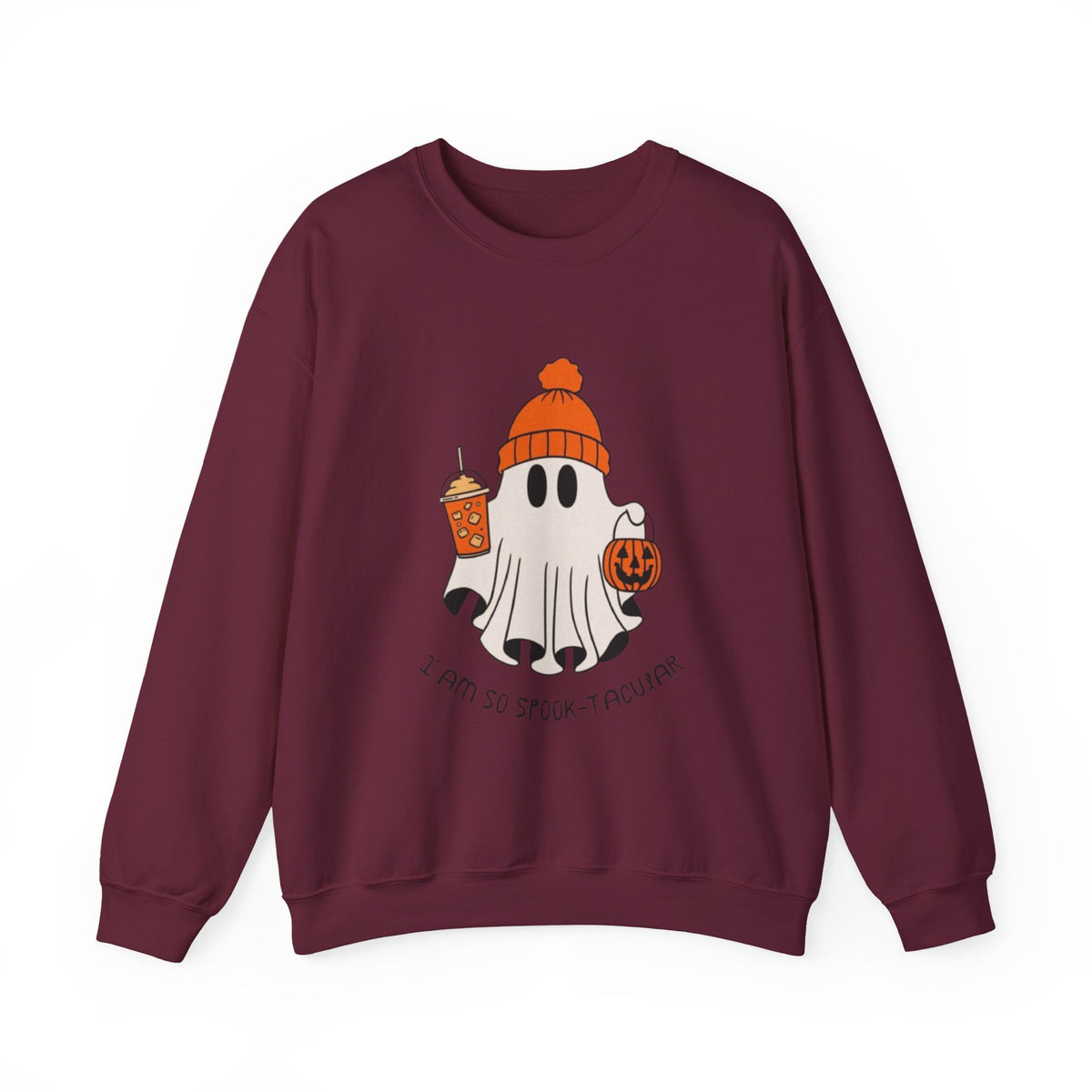 Spooky-Tacular Ghost Sweatshirt — Cute Halloween Ghost with Pumpkin & Coffee