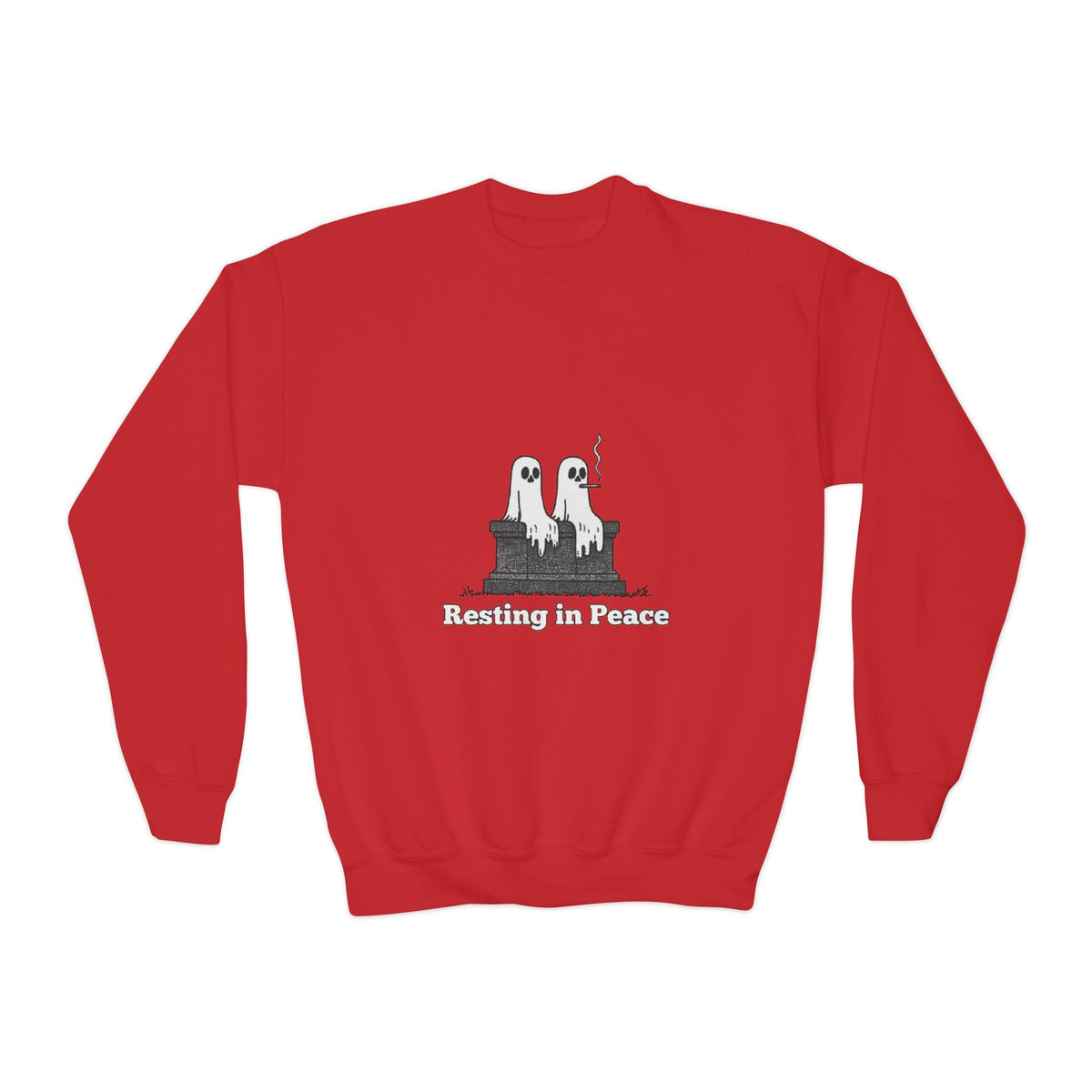Youth Crewneck Sweatshirt — Cute Ghost Duo "Disturbing the Peace" Graphic