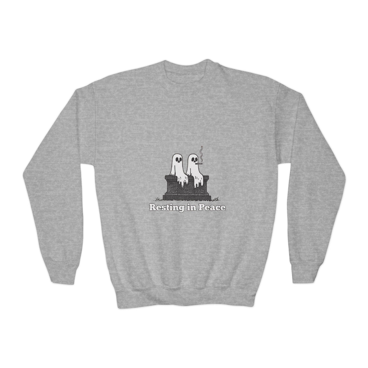 Youth Crewneck Sweatshirt — Cute Ghost Duo "Disturbing the Peace" Graphic