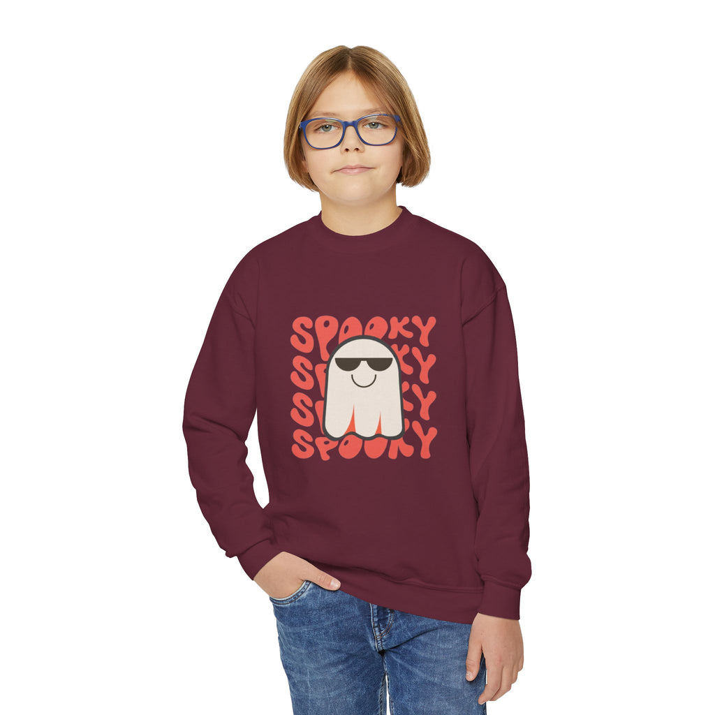 Youth Crewneck Sweatshirt — 'Spooky' Cool Ghost Kids Halloween Sweatshirt