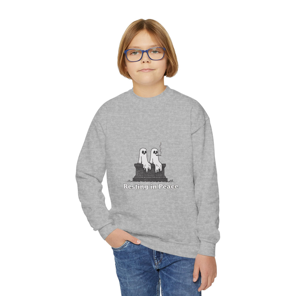 Youth Crewneck Sweatshirt — Cute Ghost Duo "Disturbing the Peace" Graphic