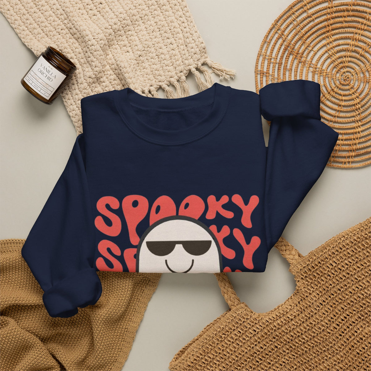 Ghost Graphic Sweatshirt — "Spooky" Retro Cute Halloween Crewneck