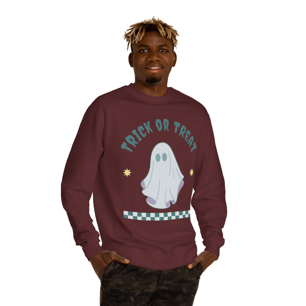 Halloween Ghost Sweatshirt — "Happy Halloween" Trick or Treat Crewneck