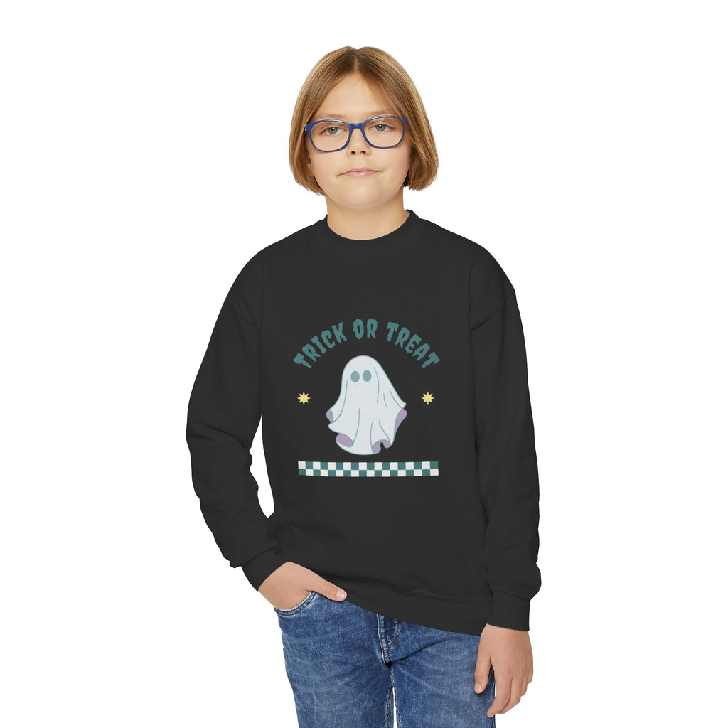 Youth Halloween Sweatshirt - 'Trick or Treat' Cute Ghost Crewneck