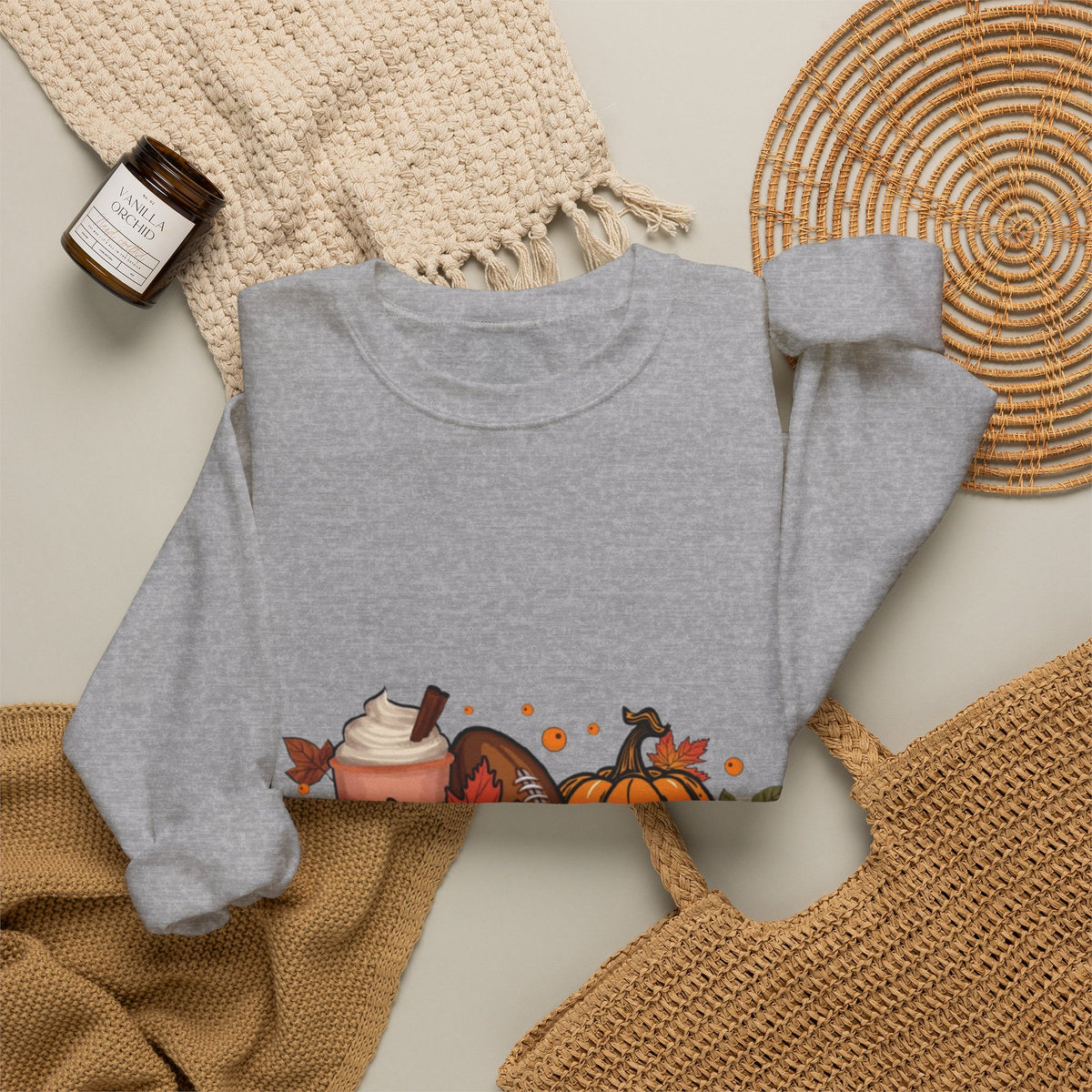 Fall Crewneck Sweatshirt - "Tis The Season" Pumpkin & Latte Autumn Design