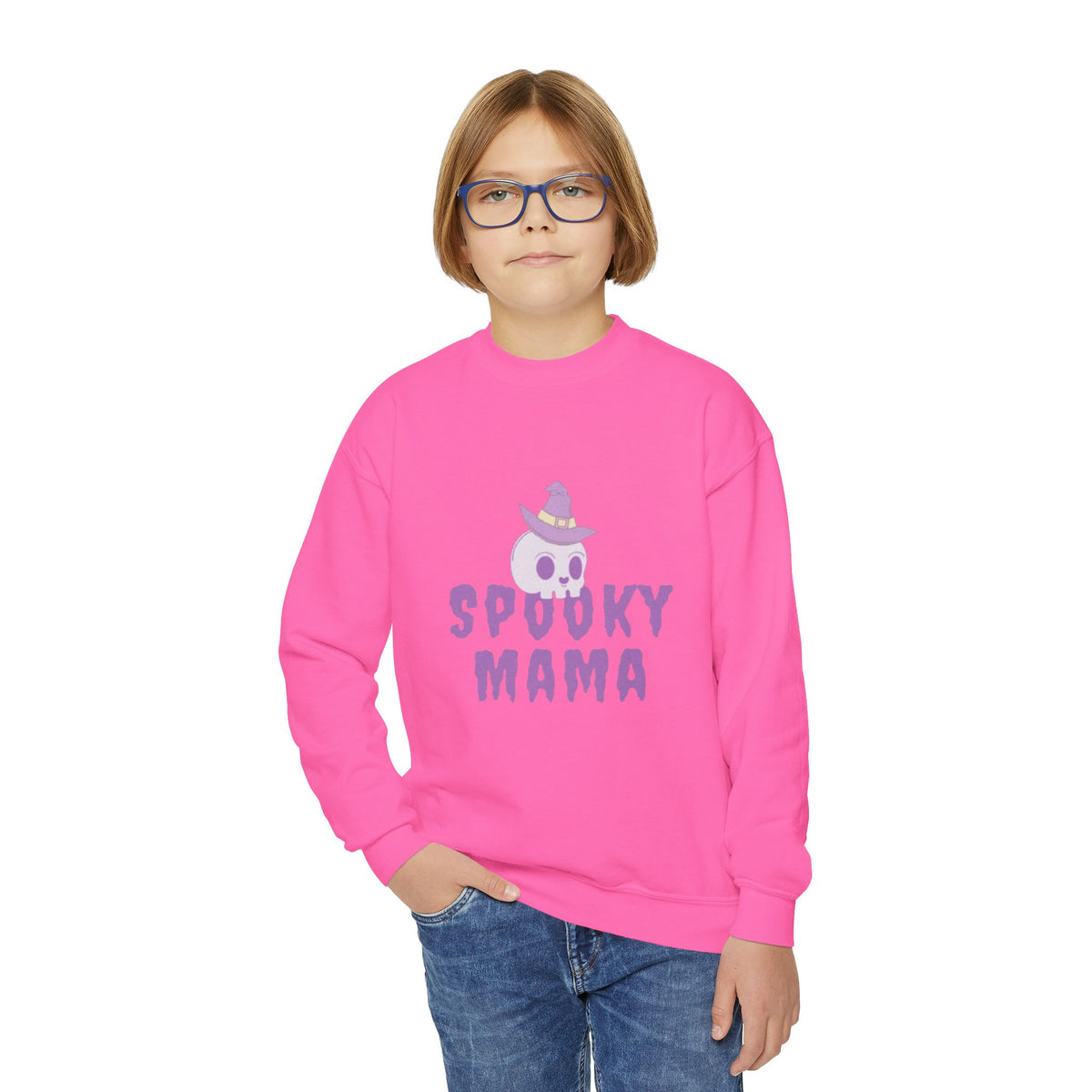 Youth Sweatshirt — "Spooky Mama" Ghost Halloween Crewneck