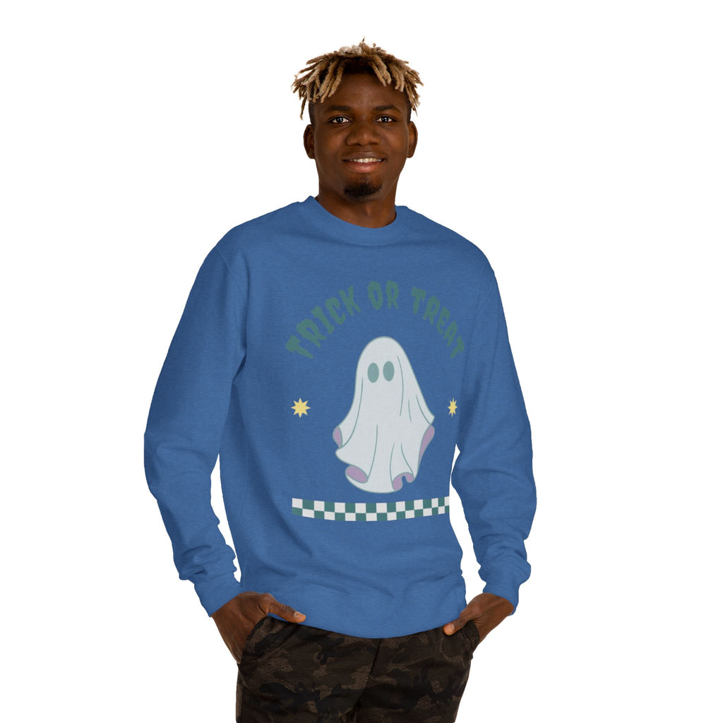 Halloween Ghost Sweatshirt — "Happy Halloween" Trick or Treat Crewneck