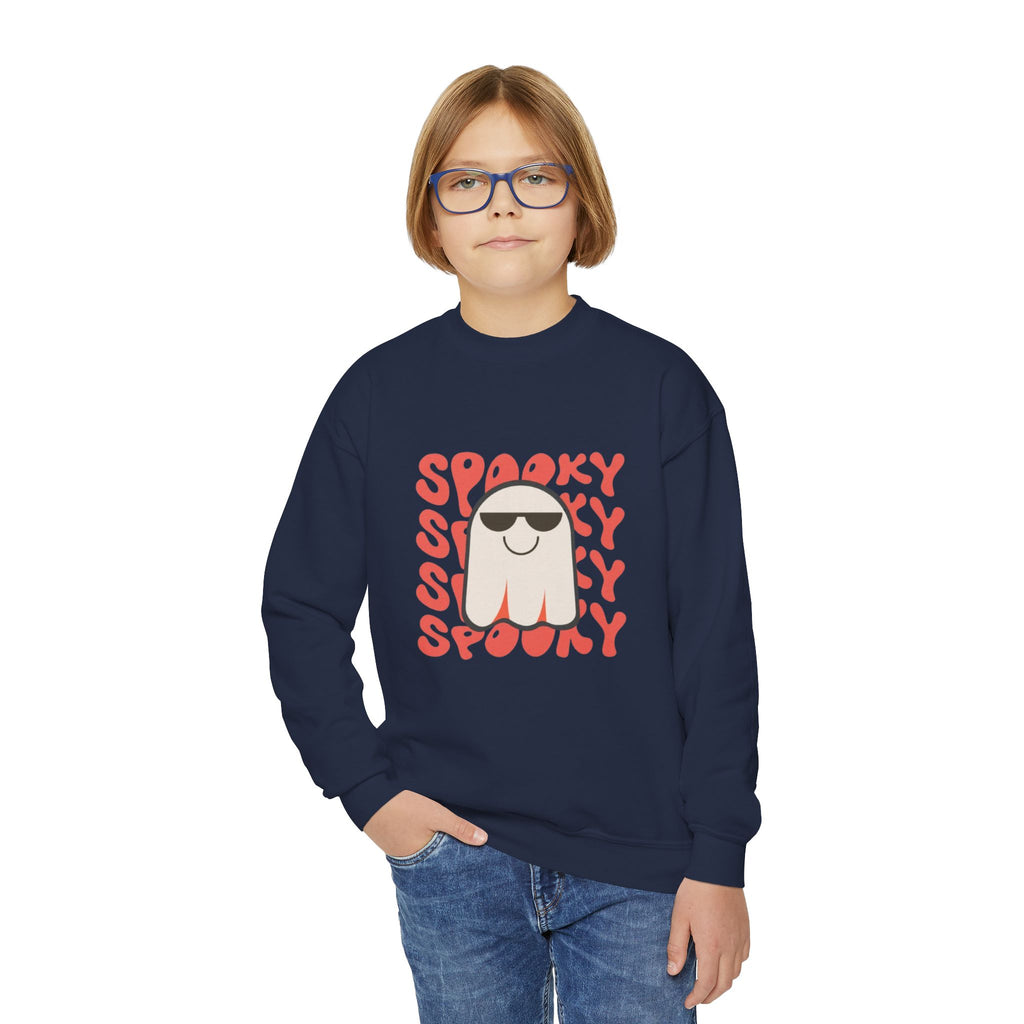 Youth Crewneck Sweatshirt — 'Spooky' Cool Ghost Kids Halloween Sweatshirt