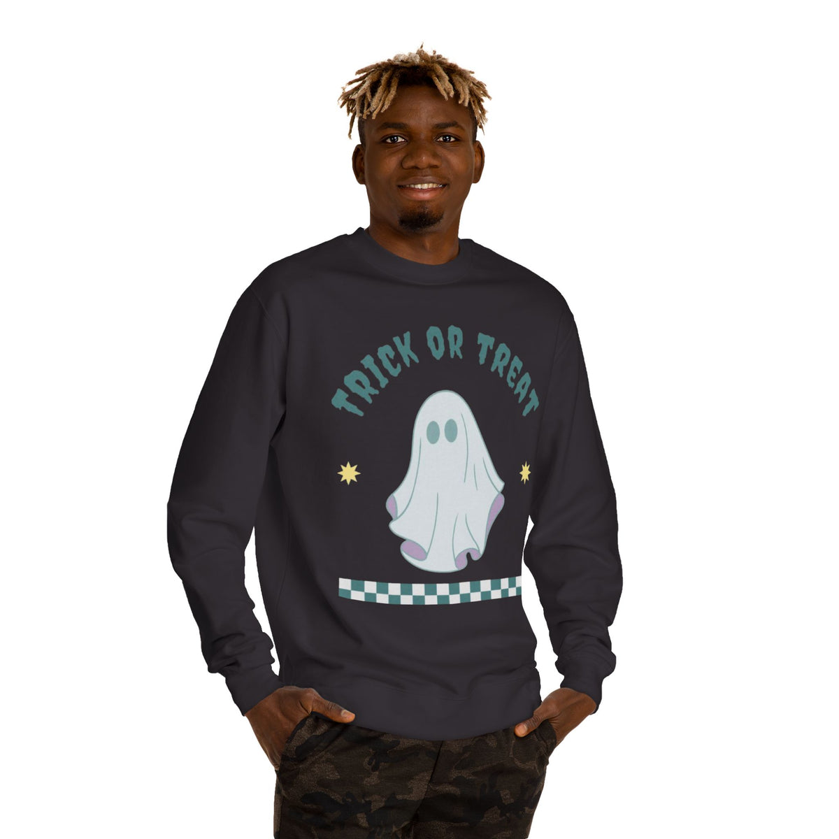 Halloween Ghost Sweatshirt — "Happy Halloween" Trick or Treat Crewneck