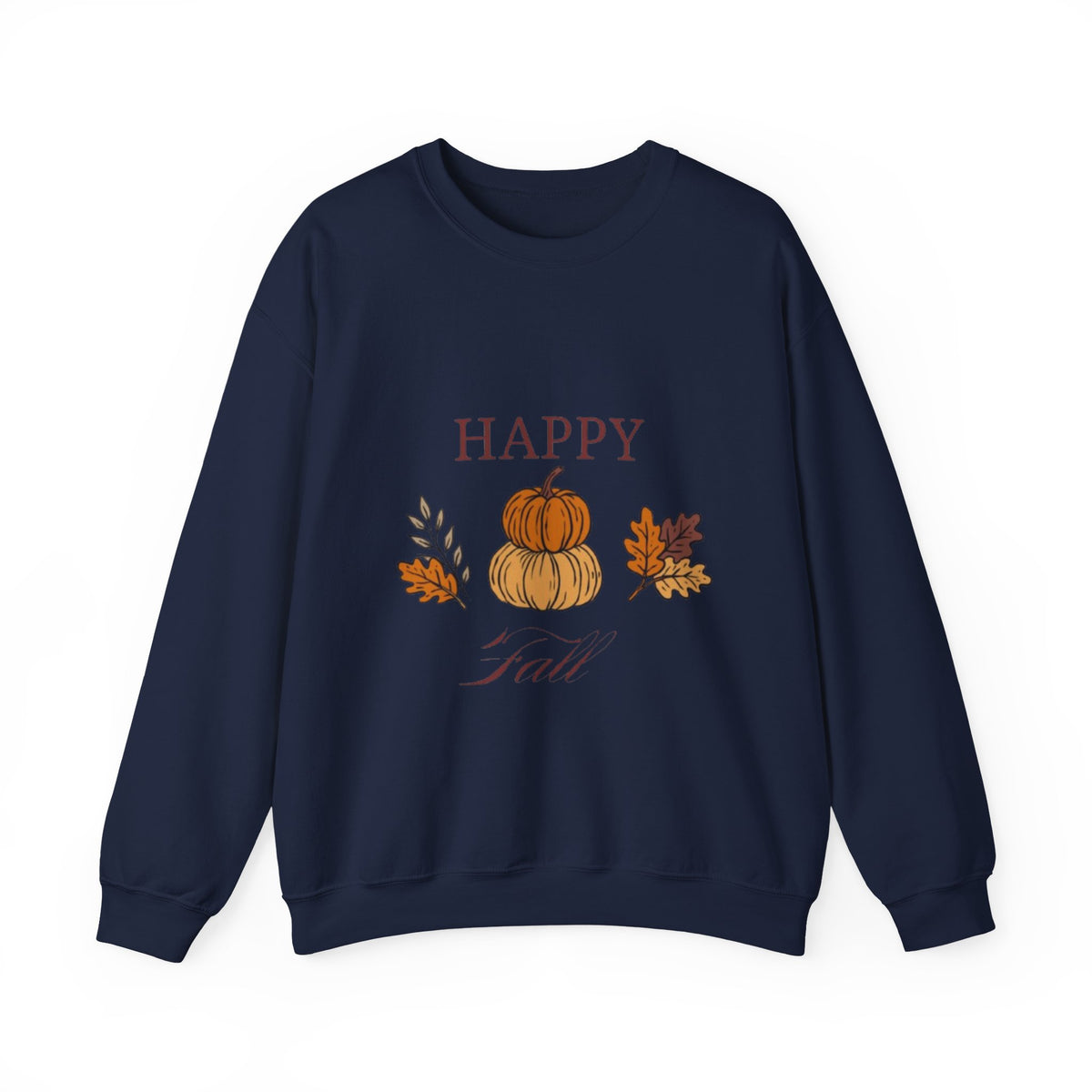 Happy Fall Crewneck Sweatshirt — Cozy Pumpkin & Autumn Leaves Pullover