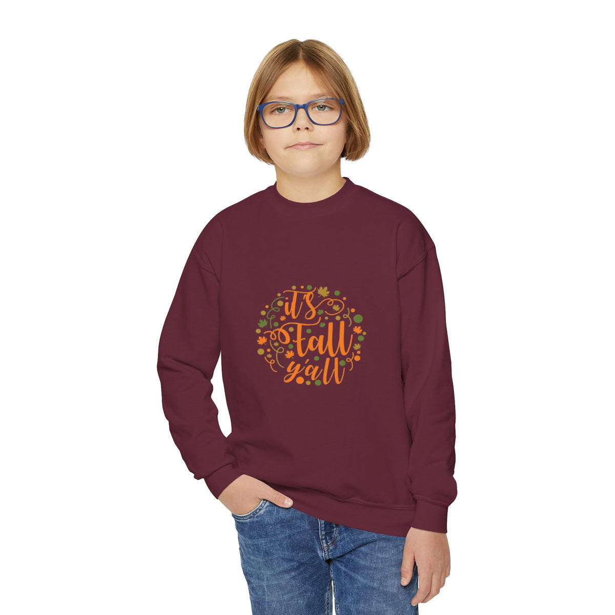 Youth Crewneck Sweatshirt — "It's Fall Y'all" Autumn Kids Pullover