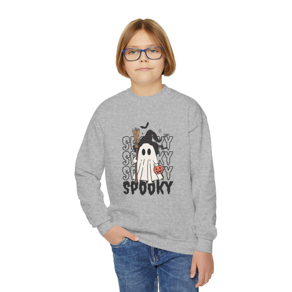 Youth Spooky Ghost Crewneck Sweatshirt — Halloween Kids Pullover