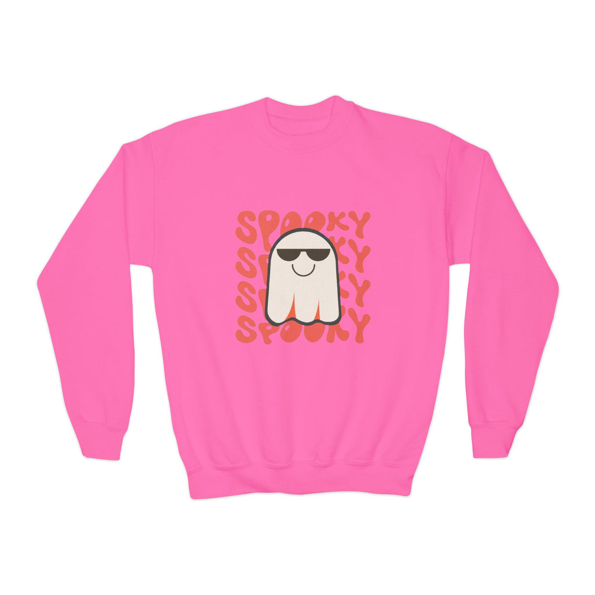 Youth Crewneck Sweatshirt — 'Spooky' Cool Ghost Kids Halloween Sweatshirt