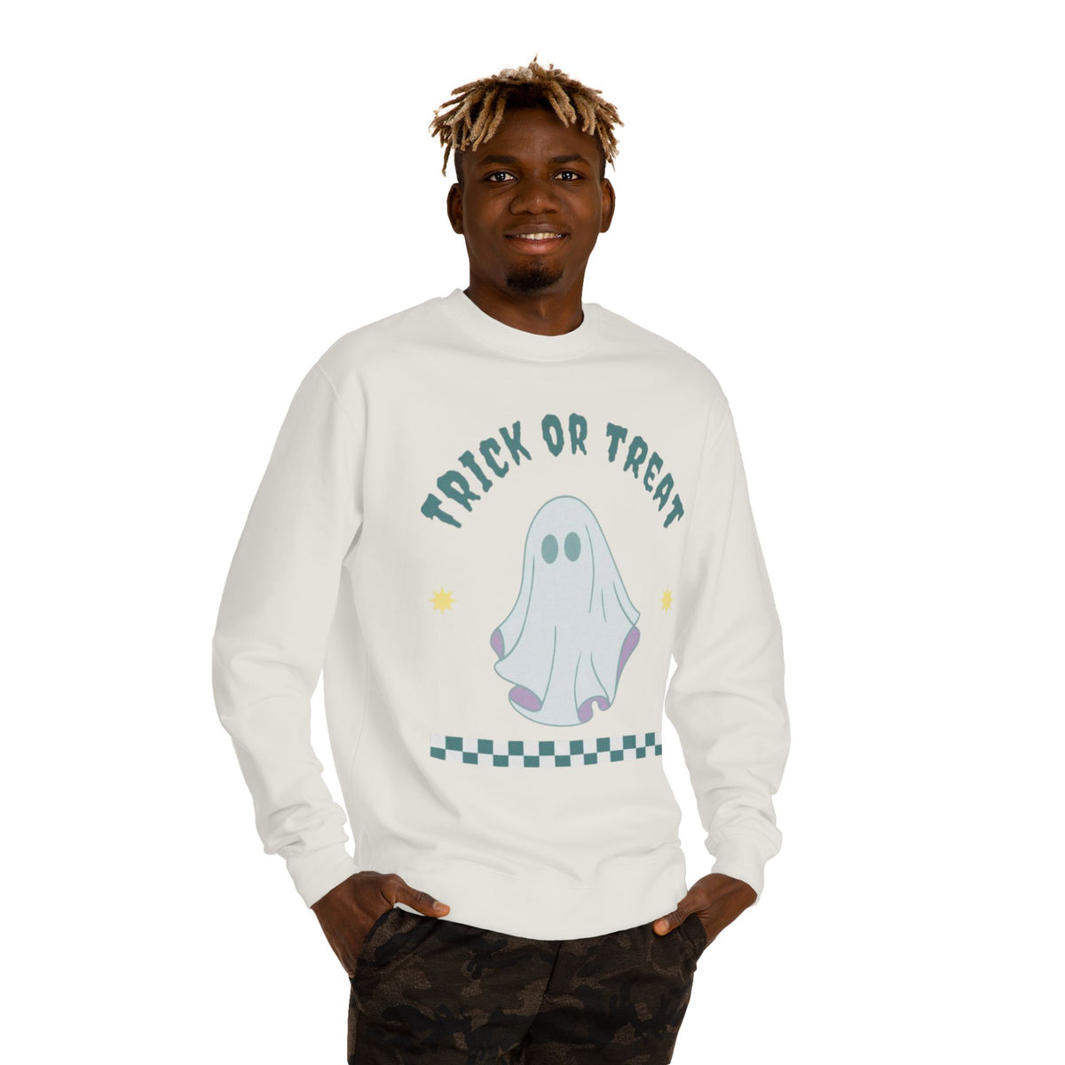 Halloween Ghost Sweatshirt — "Happy Halloween" Trick or Treat Crewneck