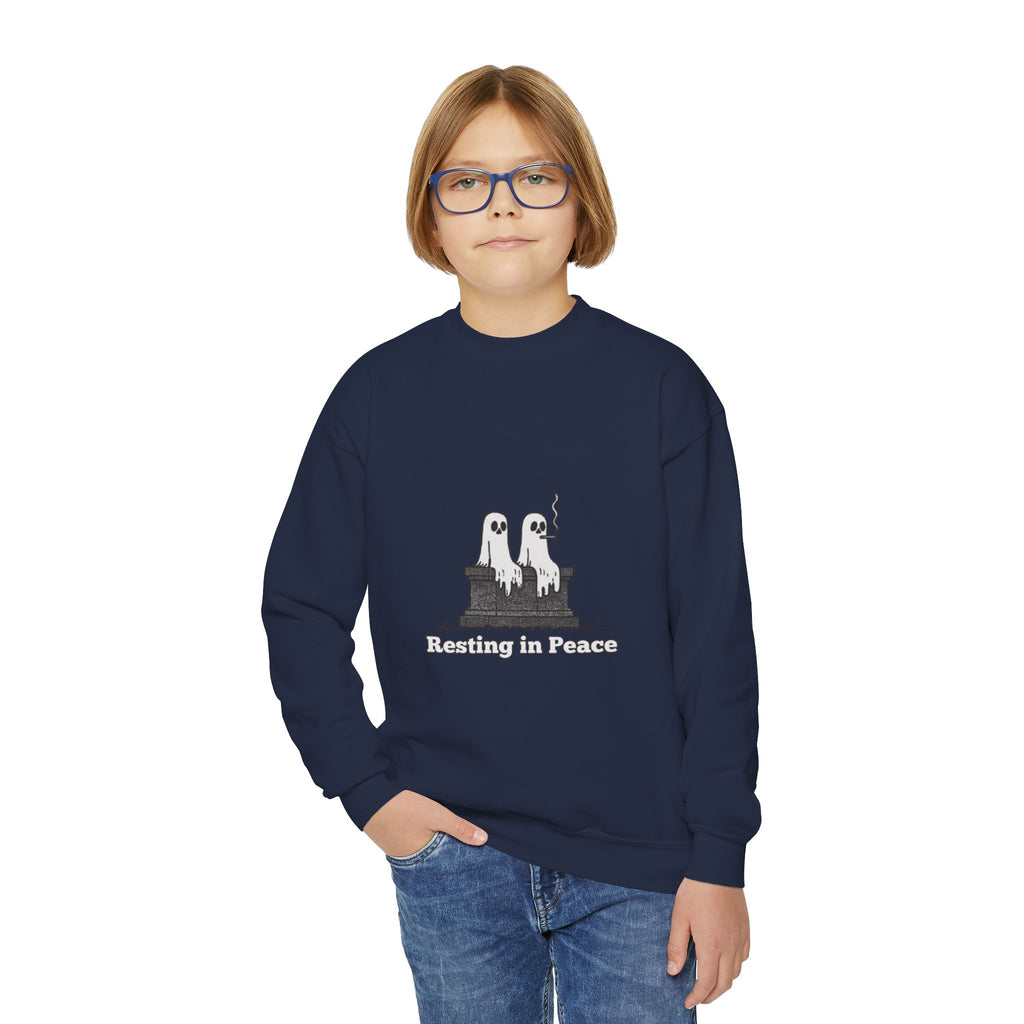 Youth Crewneck Sweatshirt — Cute Ghost Duo "Disturbing the Peace" Graphic
