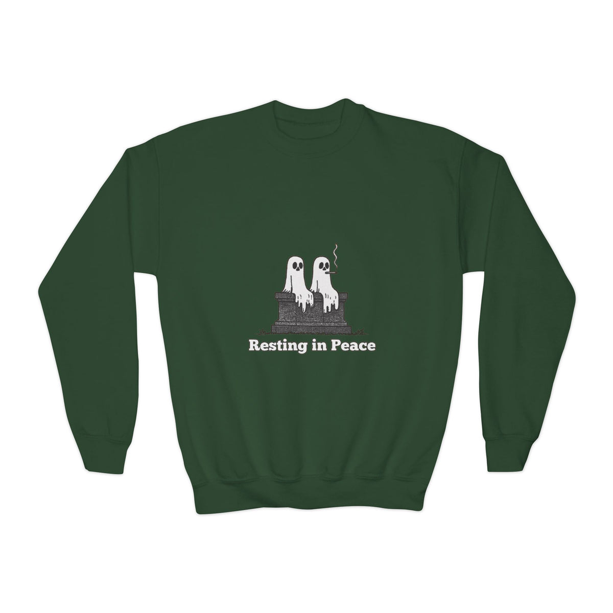 Youth Crewneck Sweatshirt — Cute Ghost Duo "Disturbing the Peace" Graphic