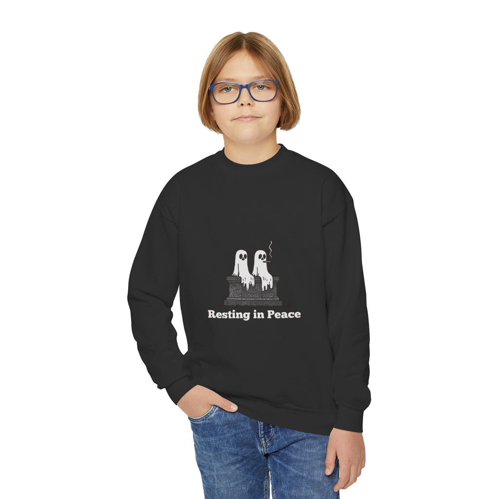 Youth Crewneck Sweatshirt — Cute Ghost Duo "Disturbing the Peace" Graphic