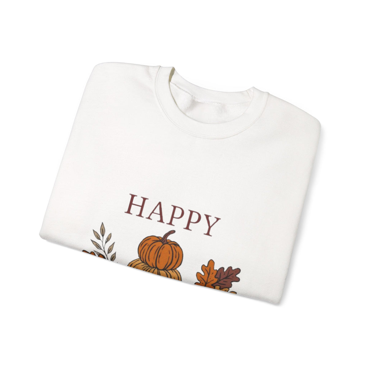 Happy Fall Crewneck Sweatshirt — Cozy Pumpkin & Autumn Leaves Pullover