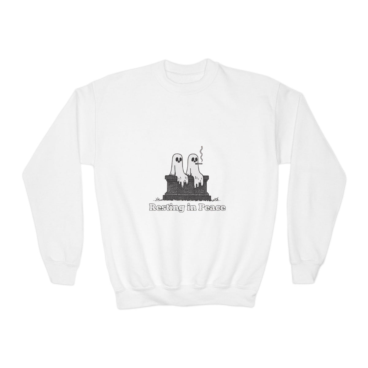 Youth Crewneck Sweatshirt — Cute Ghost Duo "Disturbing the Peace" Graphic