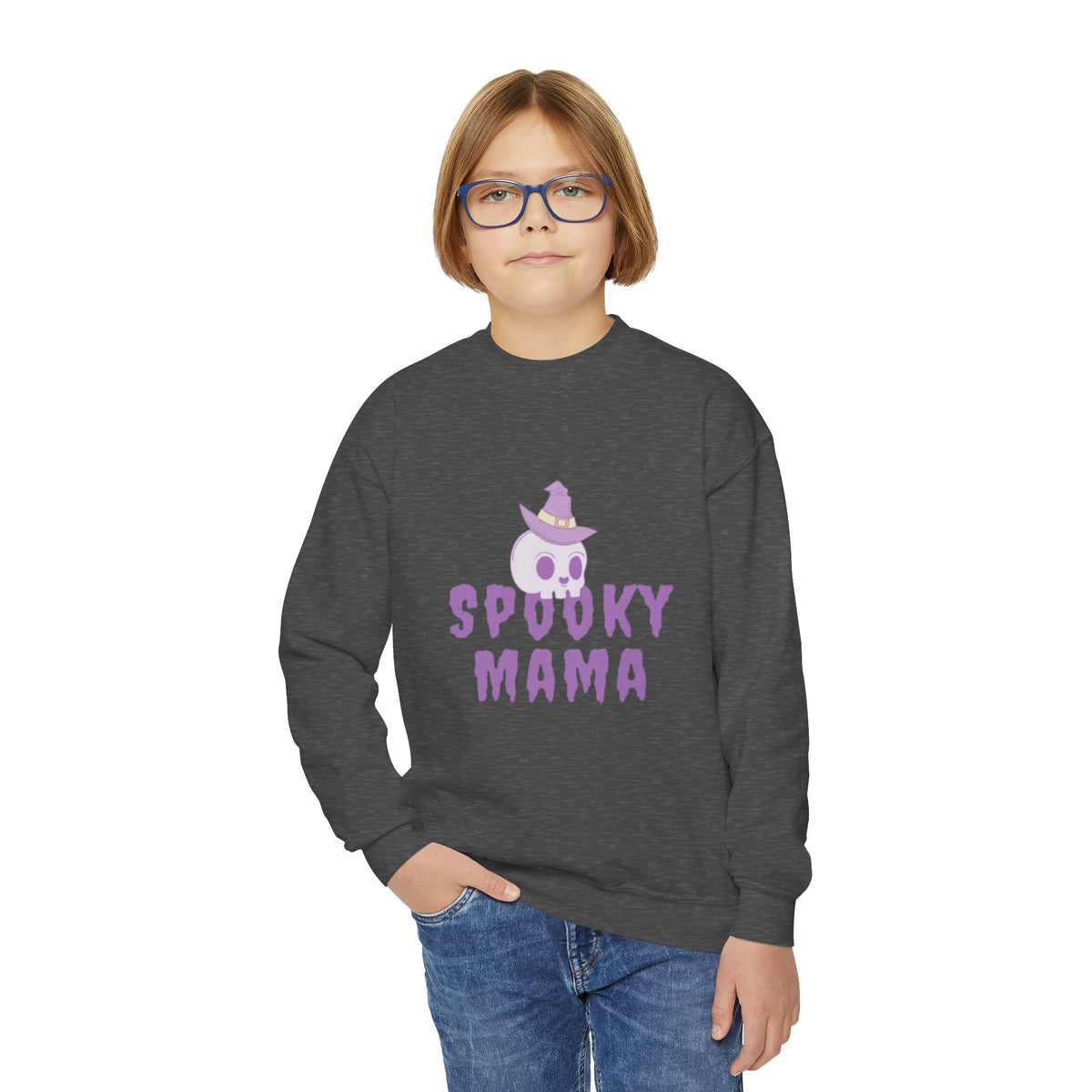 Youth Sweatshirt — "Spooky Mama" Ghost Halloween Crewneck