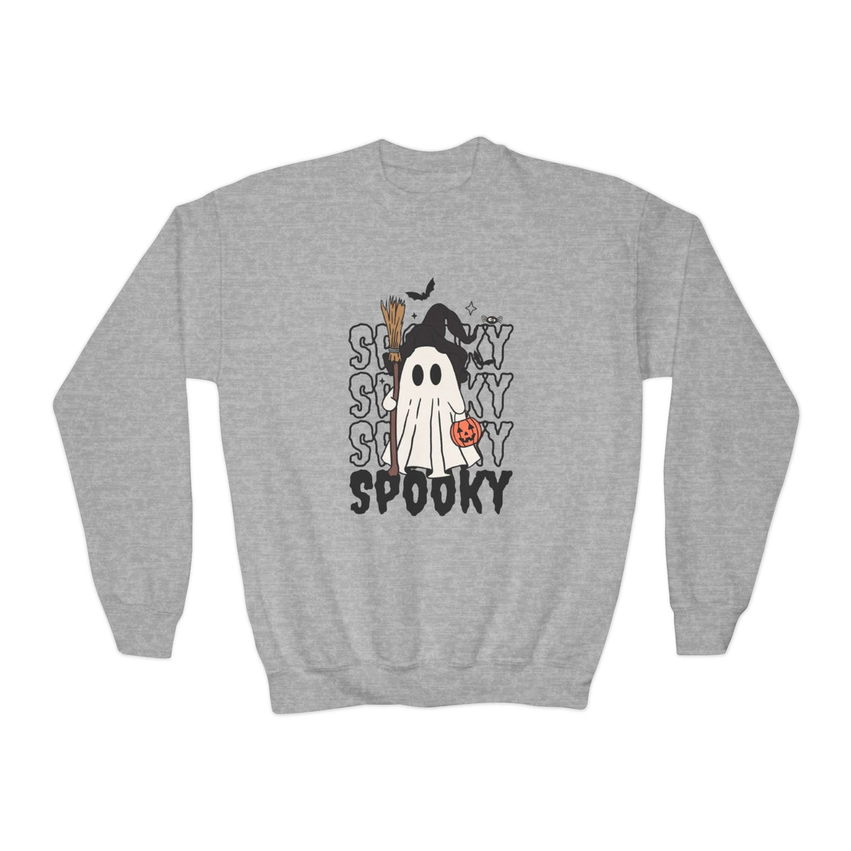 Youth Spooky Ghost Crewneck Sweatshirt — Halloween Kids Pullover