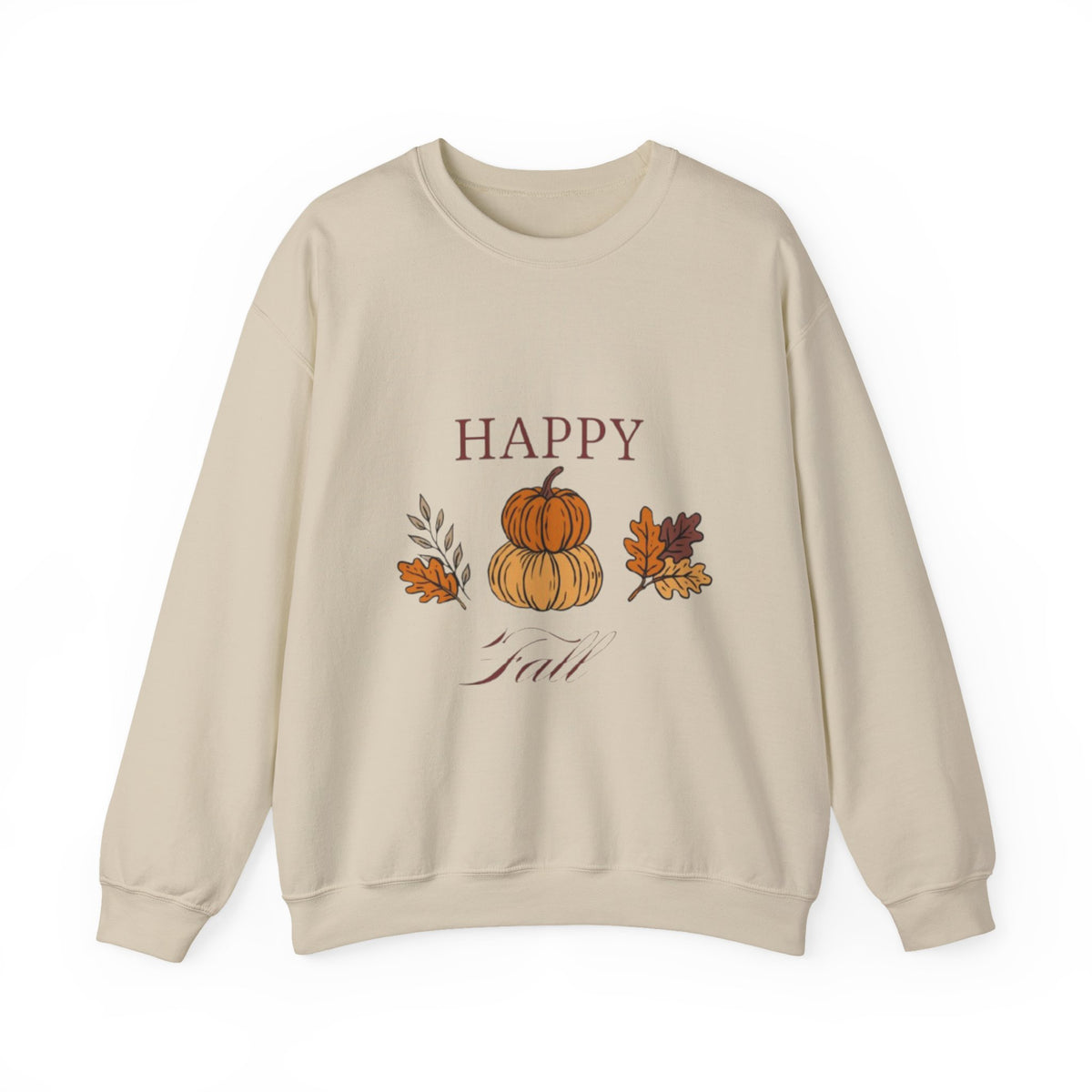 Happy Fall Crewneck Sweatshirt — Cozy Pumpkin & Autumn Leaves Pullover