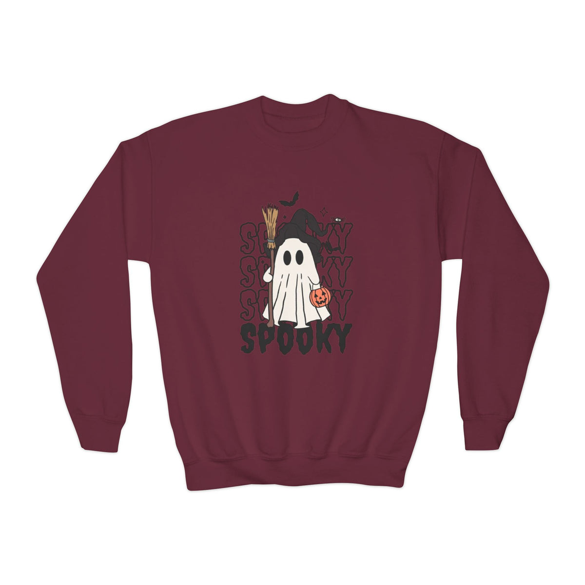 Youth Spooky Ghost Crewneck Sweatshirt — Halloween Kids Pullover
