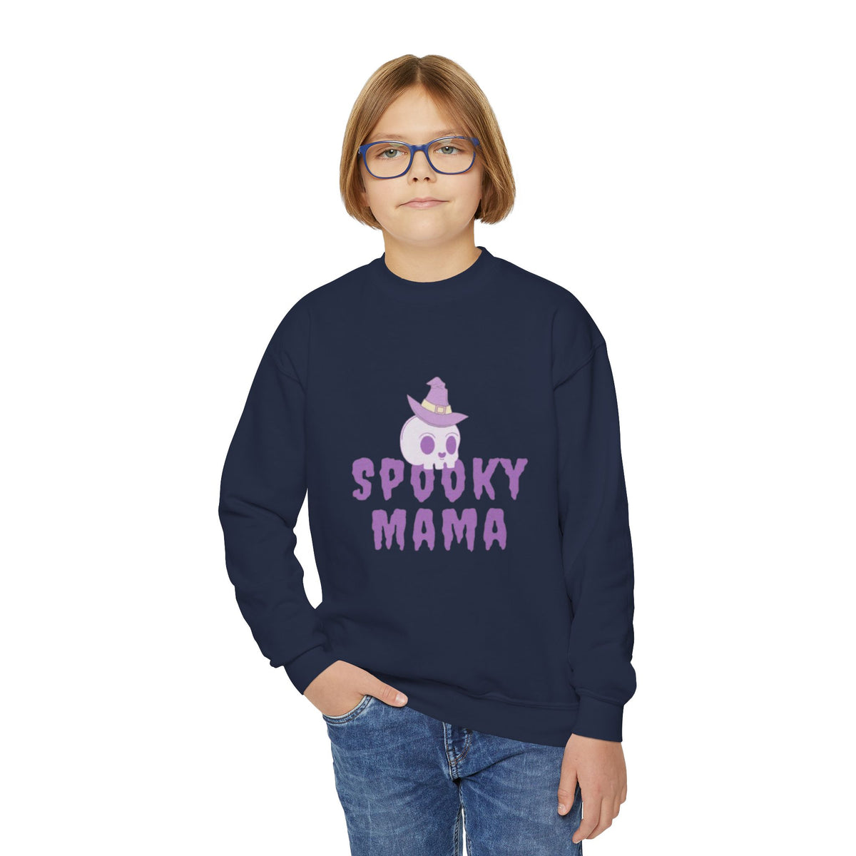 Youth Sweatshirt — "Spooky Mama" Ghost Halloween Crewneck