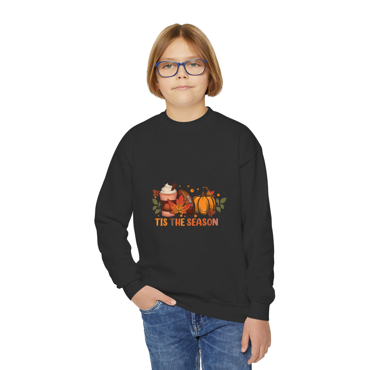 Youth Crewneck Sweatshirt — "Tis the Season" Pumpkin Fall Graphic