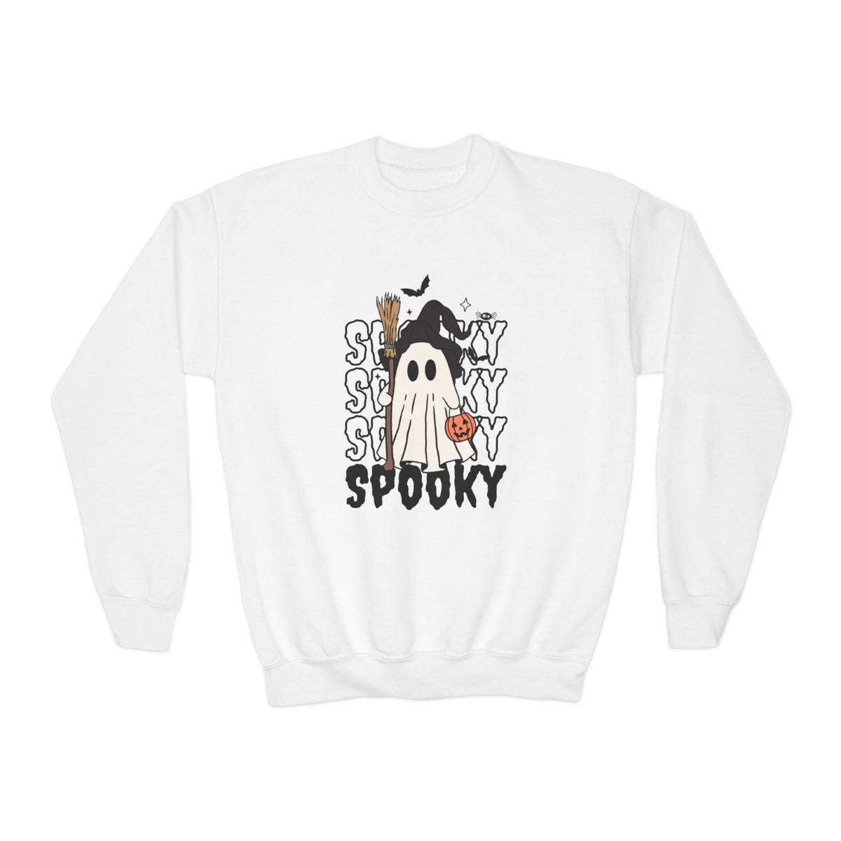 Youth Spooky Ghost Crewneck Sweatshirt — Halloween Kids Pullover